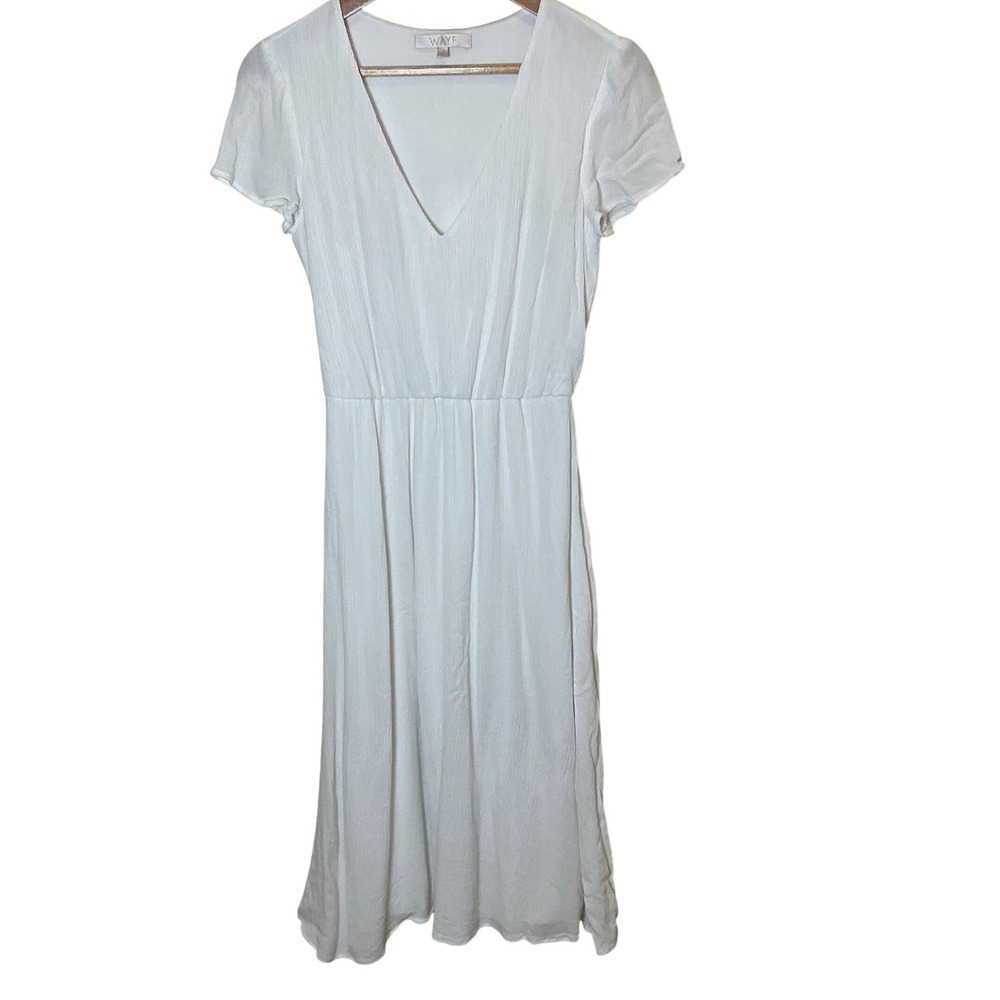 WAYF White Fit and Flare V-Neck Short Sleeve Midi Dress Small Norstrom